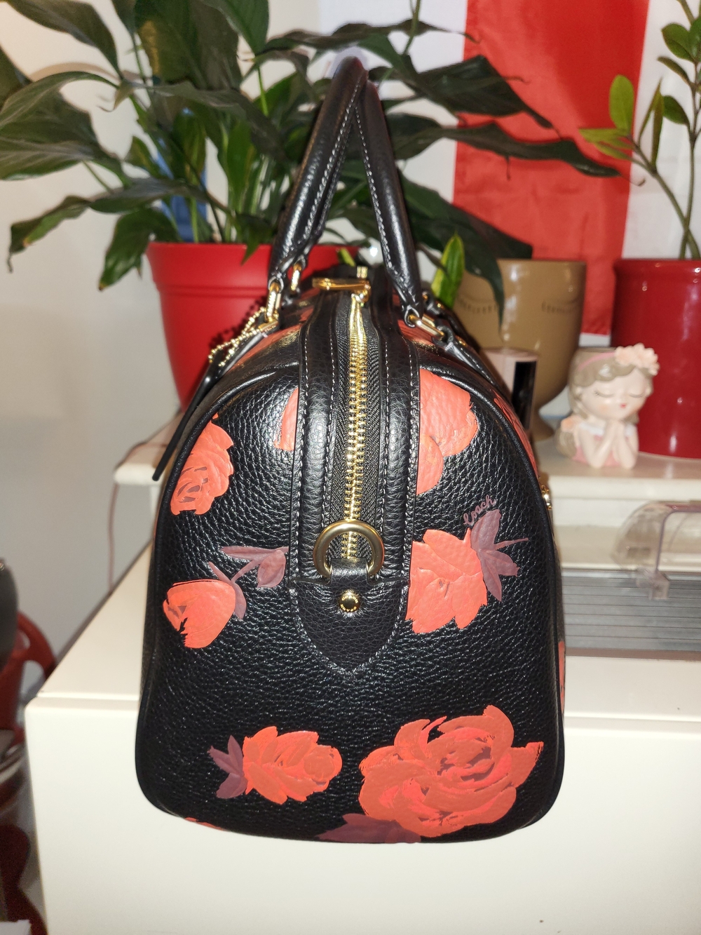 Coach Large Black Rowan Satchel with Red Rose Print - NWOT - Picture 4 of 7